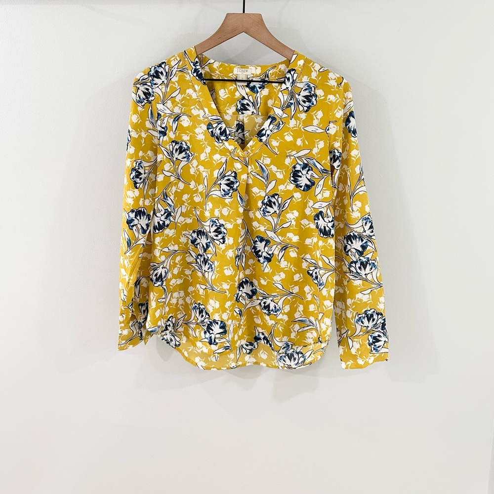J. Crew Long Sleeve Floral Blouse Yellow Size Small - Picture 3 of 7
